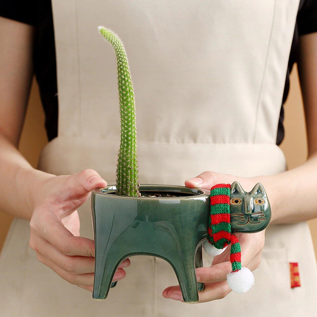 Glazed Ceramic Kitty Planter